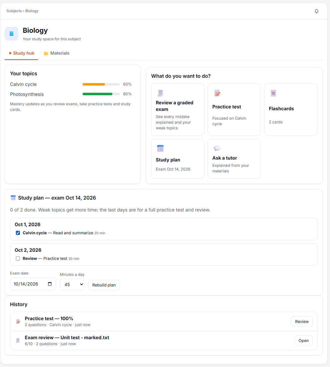 A day-by-day study plan with checkboxes